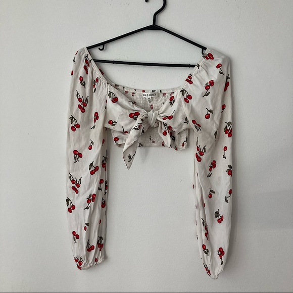 Cute cherry crop tie top - Picture 1 of 5